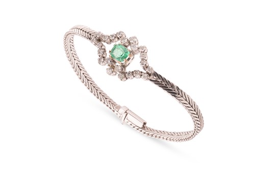 Lot An emerald and diamond-set cluster bracelet,...