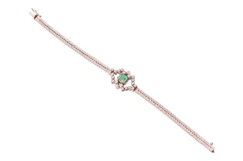 Lot An emerald and diamond-set cluster bracelet,...