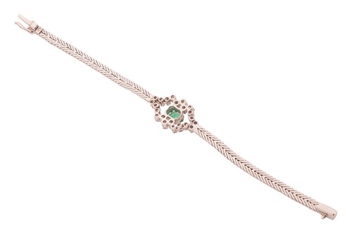 Lot An emerald and diamond-set cluster bracelet,...