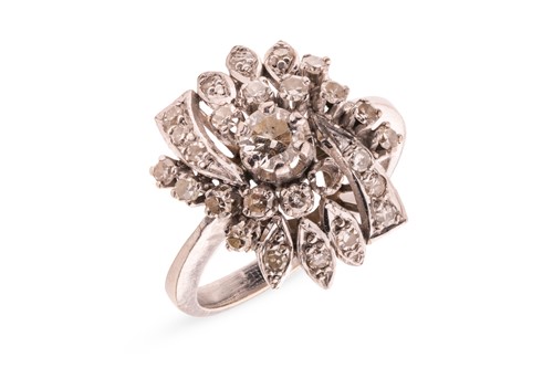 Lot A diamond-set foliate ensemble containing a...