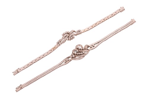 Lot A diamond-set foliate ensemble containing a...