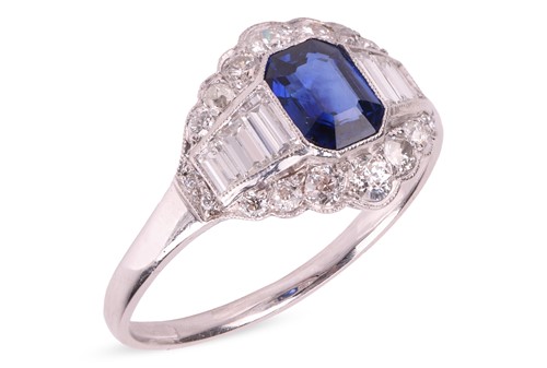 Lot An Art Deco style sapphire and diamond-set...