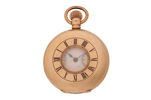 Lot 300 - Waltham – A 9ct Gold Half Hunter Pocket Watch...