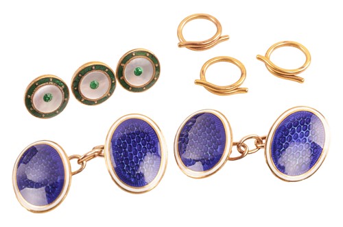 Lot 153 - A pair of enamel cufflinks, in yellow metal...