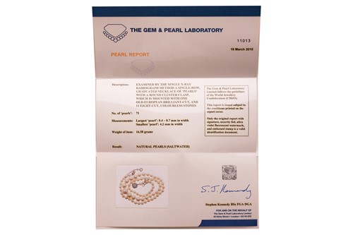 Lot An Edwardian natural saltwater pearl necklace,...