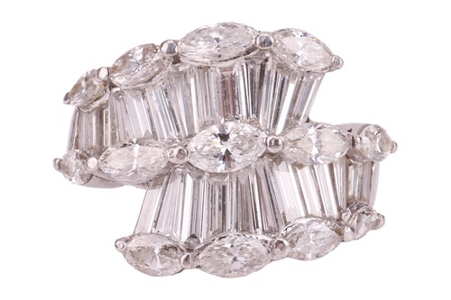 Lot A diamond cluster crossover ring, with an...