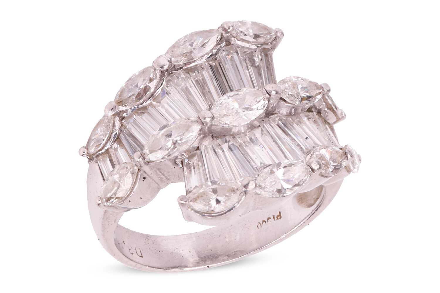 Lot A diamond cluster crossover ring, with an...
