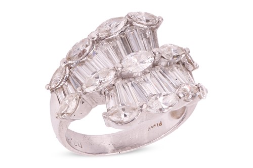 Lot A diamond cluster crossover ring, with an...