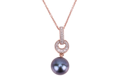 Lot A Tahitian pearl and diamond set pendant,...