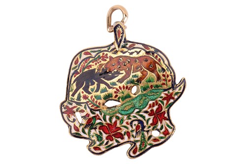 Lot A Mughal polychromatic enamel pendant set with...