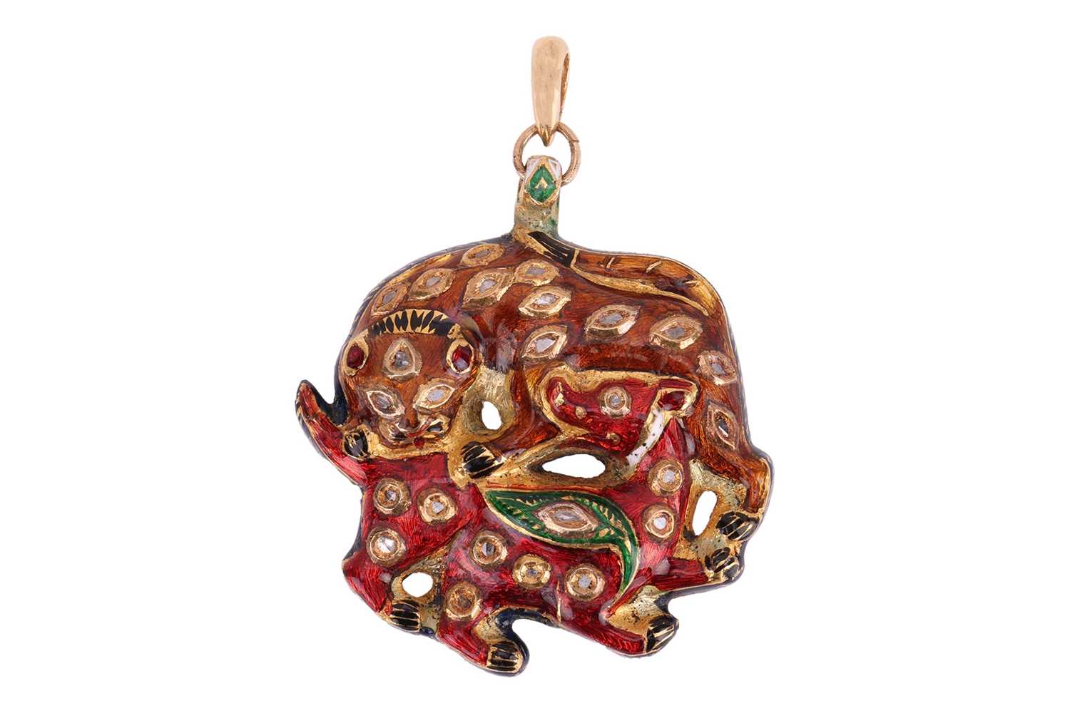 Lot A Mughal polychromatic enamel pendant set with...