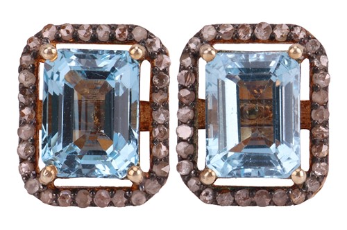 Lot A pair of blue topaz and diamond-set earrings,...