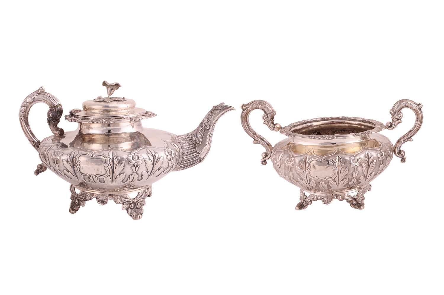 Lot 289 - A heavy-gauge Irish silver two-piece tea set,...