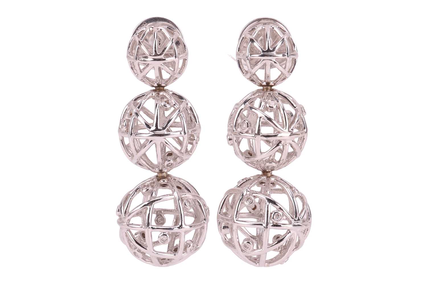 Lot A pair of diamond-set cage earrings, each...