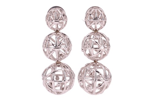 Lot A pair of diamond-set cage earrings, each...