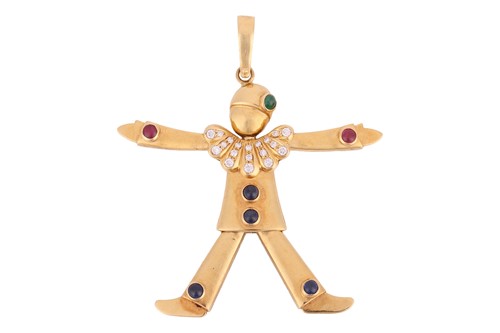 Lot 56 - A gem-set clown pendant, of stylised design...