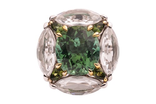 Lot A tourmaline and topaz ring cum pendant, the...