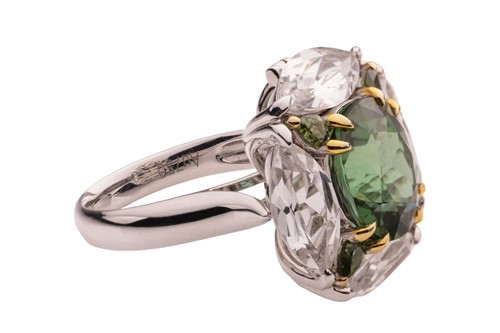Lot A tourmaline and topaz ring cum pendant, the...