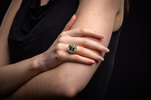 Lot A tourmaline and topaz ring cum pendant, the...