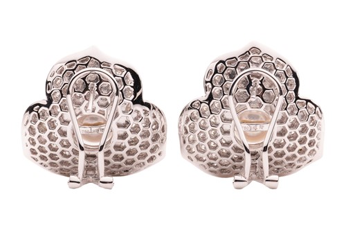 Lot A pair of diamond and cultured pearl earrings,...