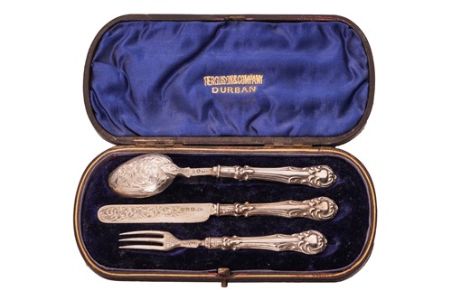 Lot 82 - A cased three-piece silver christening set, by...