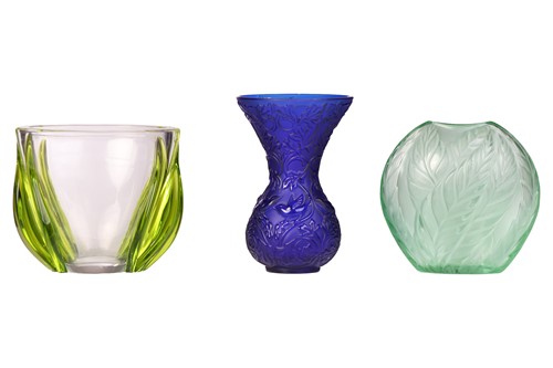 Lot 182 - A Lalique blue 'Arabesque' vase of waisted...