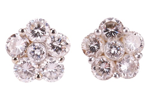 Lot A pair of diamond-set floral stud earrings,...