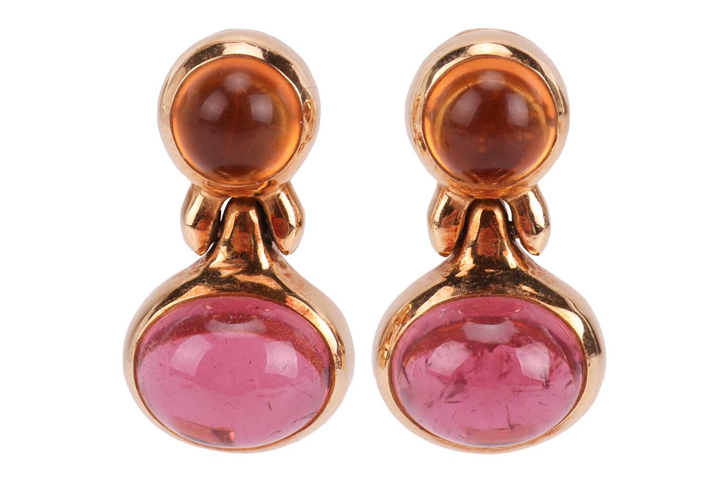 Lot Bulgari - a pair of gem-set drop earrings,...