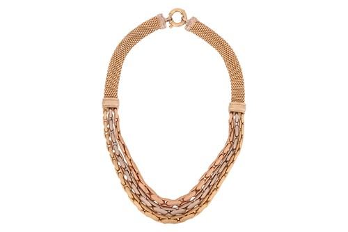 Lot A three-tone fancy chain necklace, comprising...