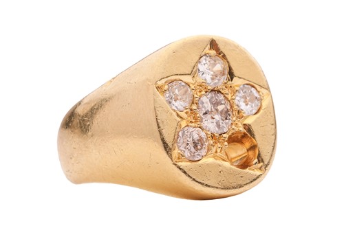 Lot A diamond-set signet ring The oval plaque...