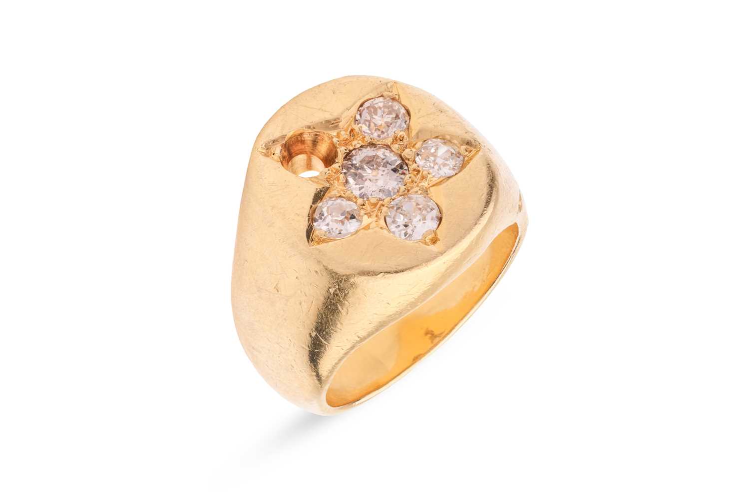 Lot A diamond-set signet ring The oval plaque...