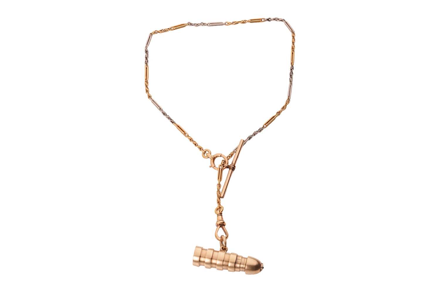 Lot A pencil fob and chain; the reeded...