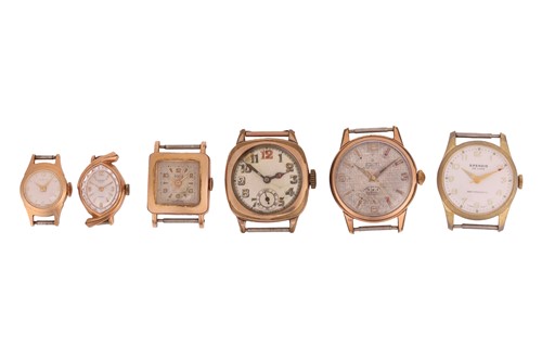 Lot 55 - A group of six gold-plated watch faces, to...