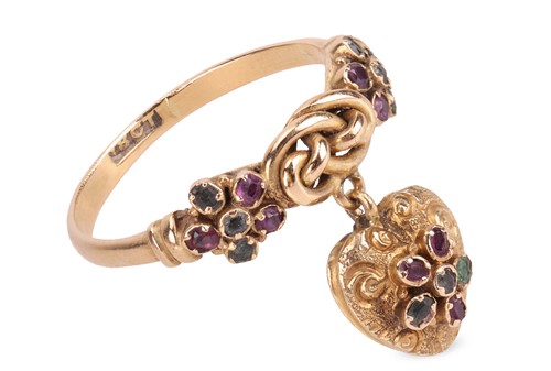 Lot 1 - A gem-set lover’s knot ring, the heart charm...