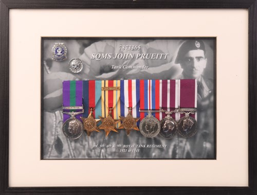 Lot A framed WWII medal group presentation, to...
