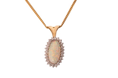 Lot 135 - An opal and diamond cluster pendant,...