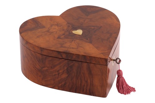 Lot 240 - A heart-shaped wooden jewellery box, in...