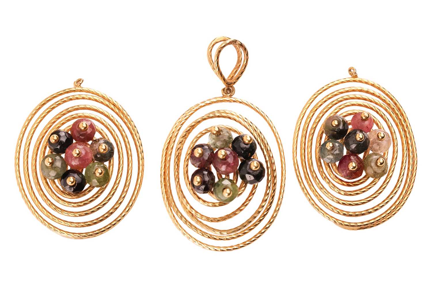 Lot 99 - A gem-set cluster pendant with a pair of...