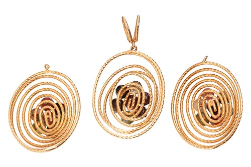 Lot 99 - A gem-set cluster pendant with a pair of...