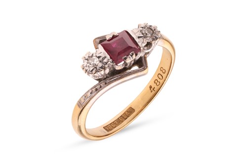 Lot 129 - An Art Deco gem-set crossover ring, comprising...