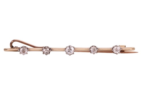 Lot A five-stone diamond bar brooch, comprising...