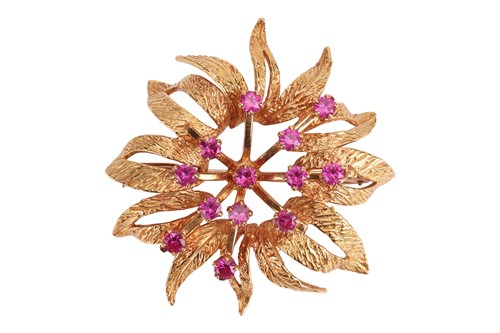 Lot 84 - A gem-set foliate brooch, the stylised spray...