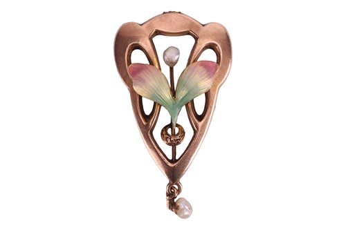 Lot An Art Nouveau enamel iris pendant, with...