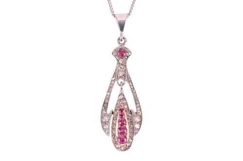 Lot 124 - A ruby and diamond-set pendant on chain, of...