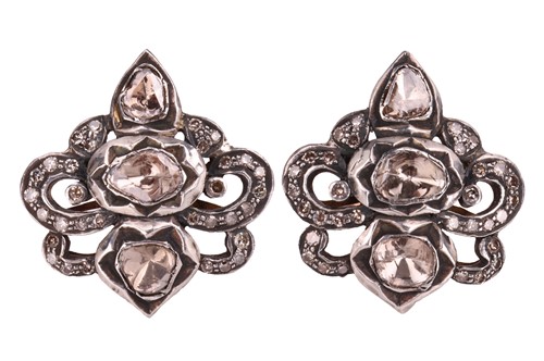 Lot 153 - A pair of polki-cut diamond earrings, each...