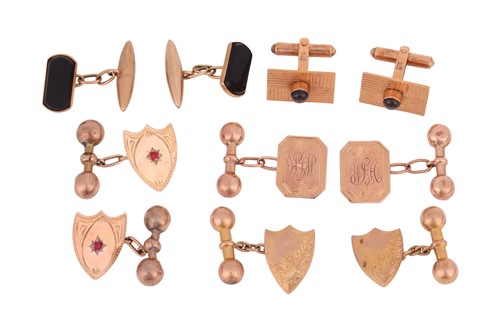 Lot 31 - Five pairs of cufflinks, each stamped ‘9ct’ or...