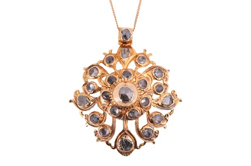 Lot 118 - A diamond-set pendant on chain, the open...