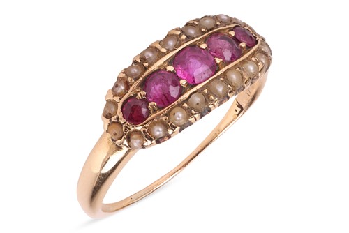 Lot 48 - A ruby and seed pearl ring, comprising five...