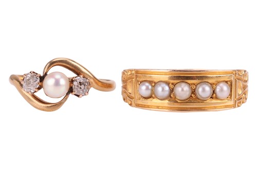 Lot 47 - Two dress rings set with pearls; an Edwardian...