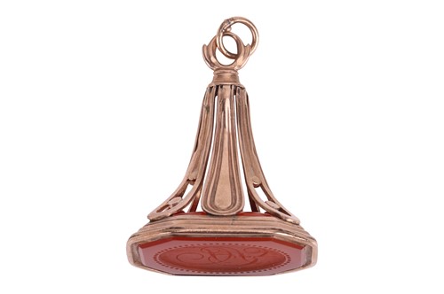 Lot 29 - A carnelian fob seal, comprising an octagonal...